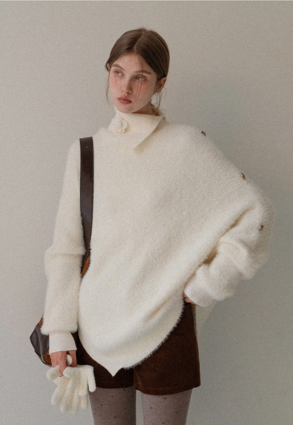 Cozy White Turtleneck Sweater Women Fuzzy Knit Top