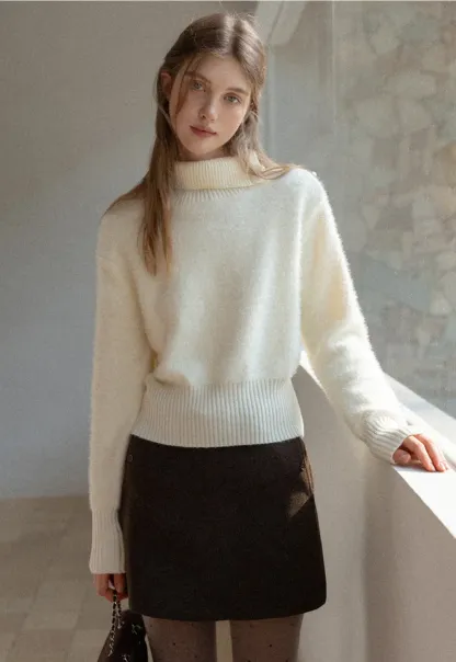 Button Shoulder Turtleneck Sweater