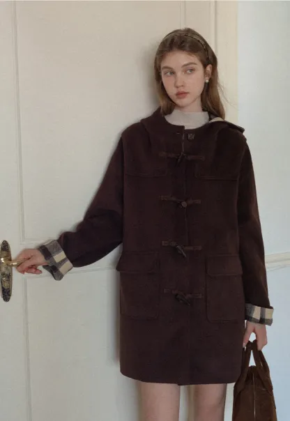 Women Winter Wool Coat Hooded Duffle Outerwear