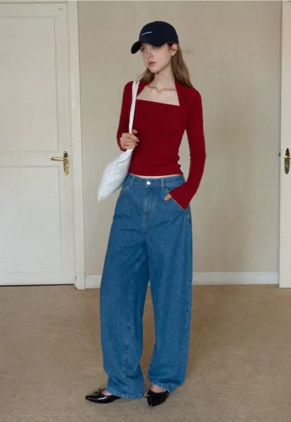 Vintage Blue Wide Leg Jeans Women Casual Style