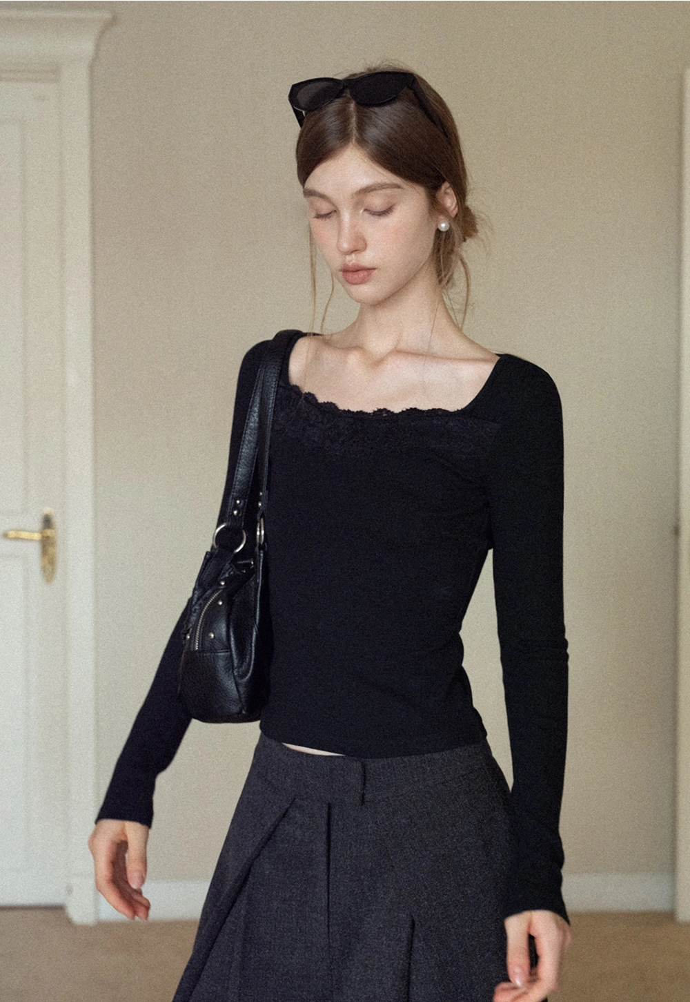 Women Square Neck Long Sleeve Tee