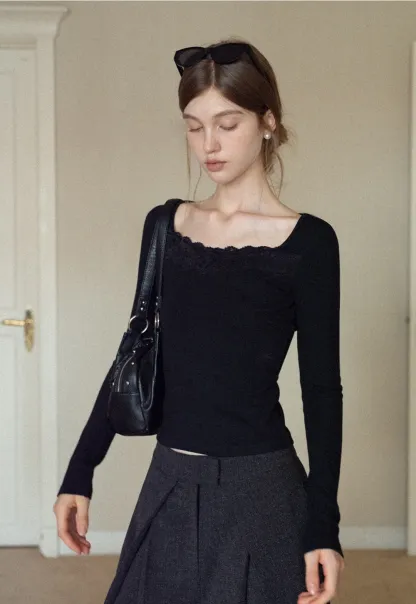 Women Square Neck Long Sleeve Tee