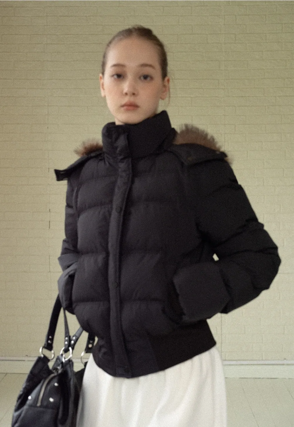 Stylish Black Winter Coat Jacket with Fur Hood