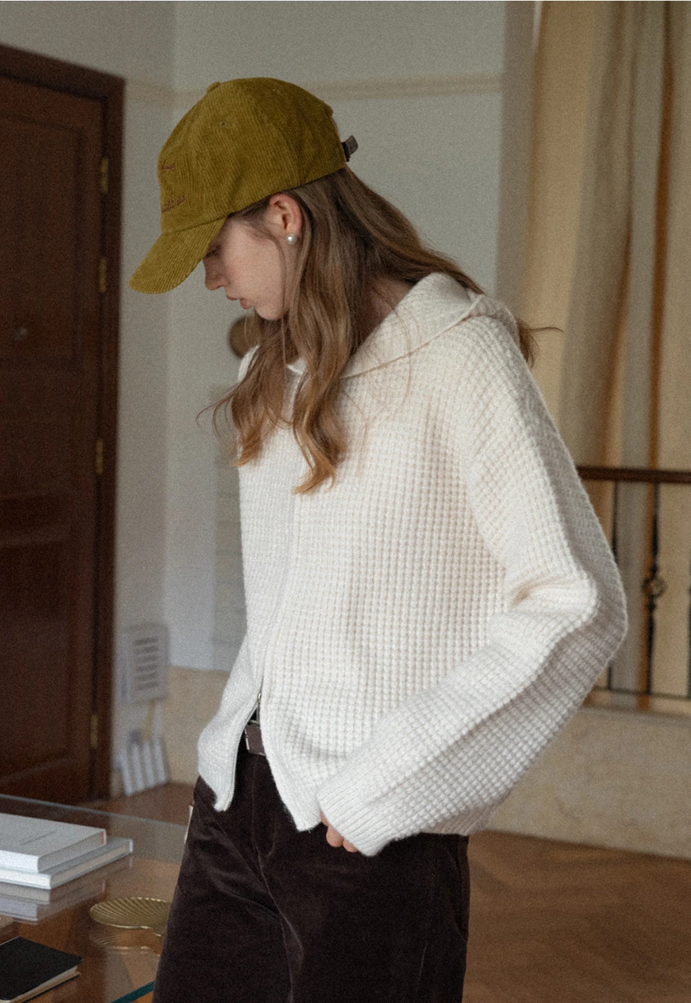 Womens Zip-up Waffle Knit Hoodie