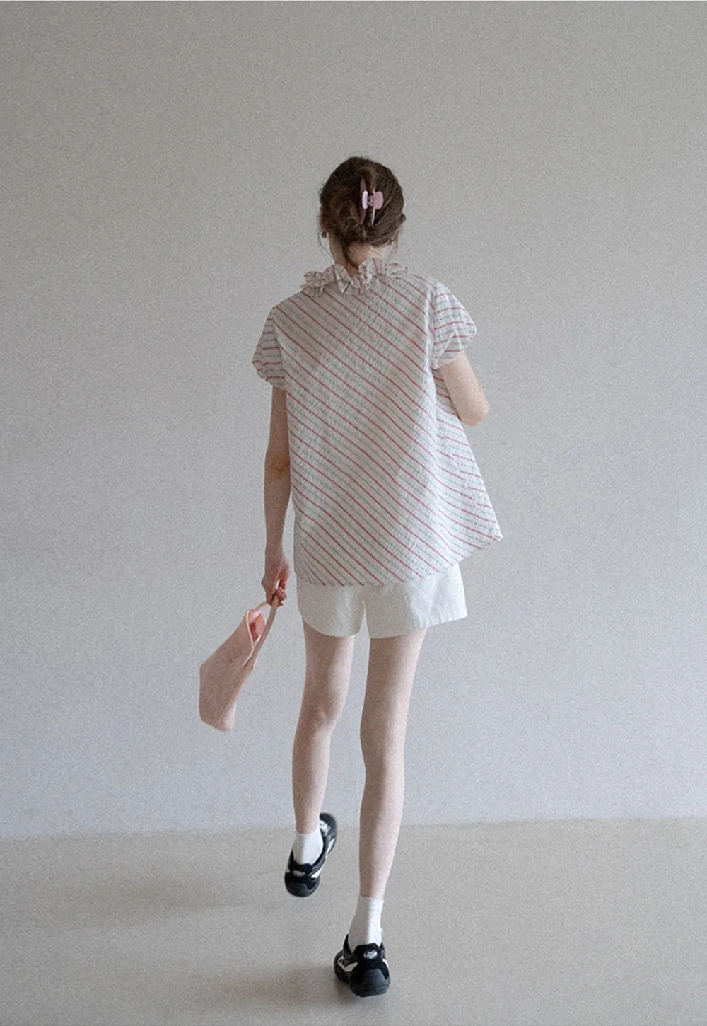 Women’s Ruffle Trim Striped Short Sleeve Blouse