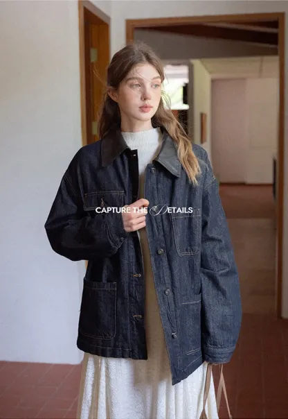 Denim Jacket with Contrast Collar