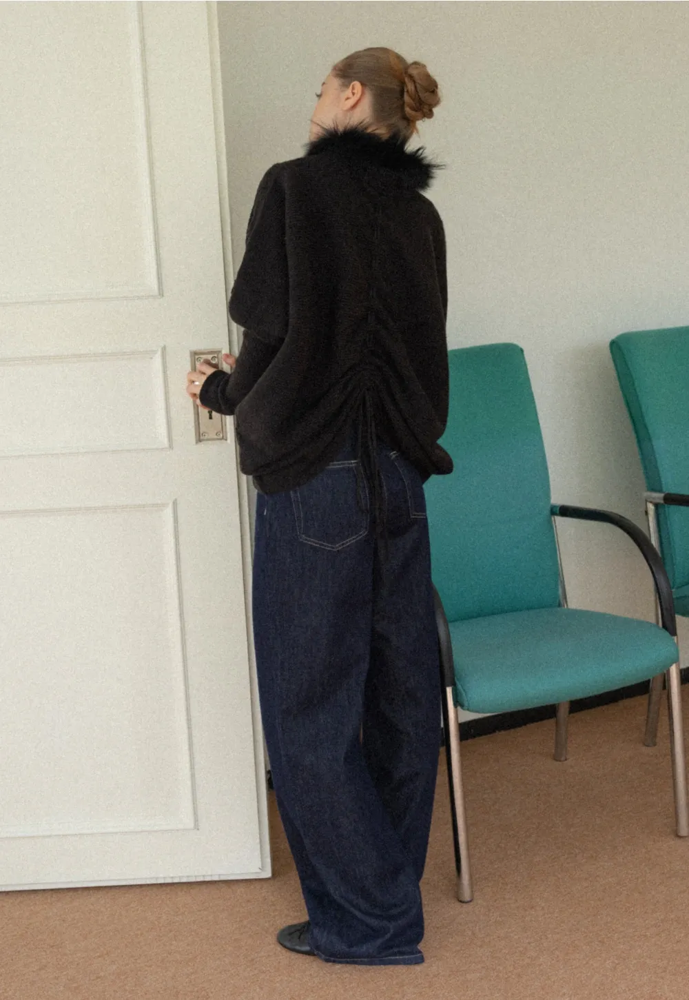 Faux Fur Collar Cable Knit Poncho Sweater for Women