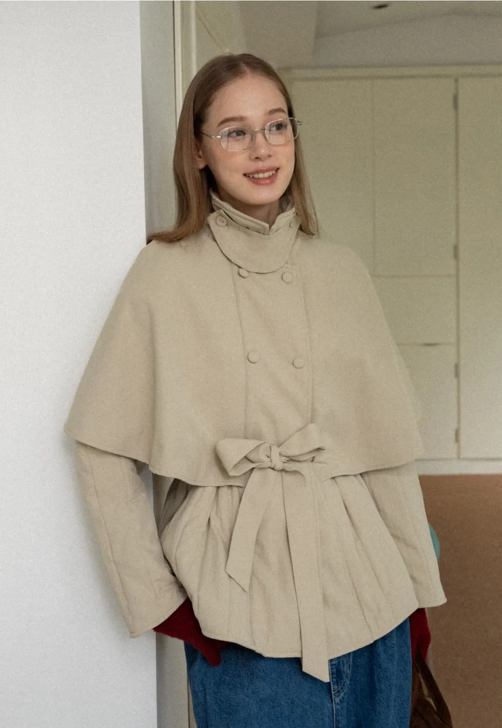 Trench Coat with Belt and Cape Sleeves for Women