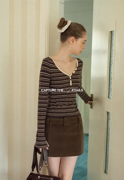 Suede Belted Mini Skirt