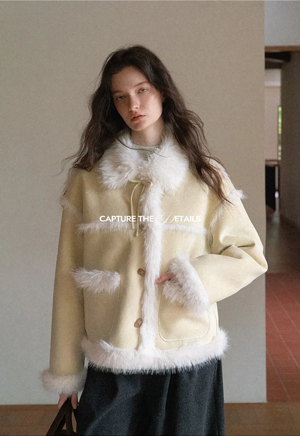 Faux Suede Jacket with Faux Fur Trim