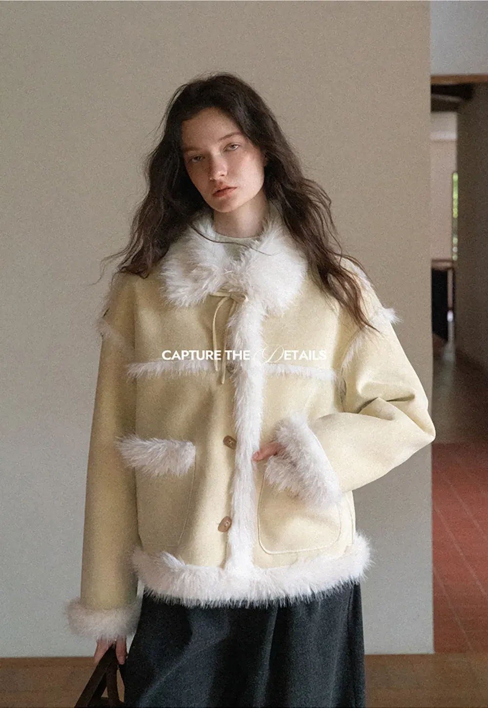 Faux Suede Jacket with Faux Fur Trim