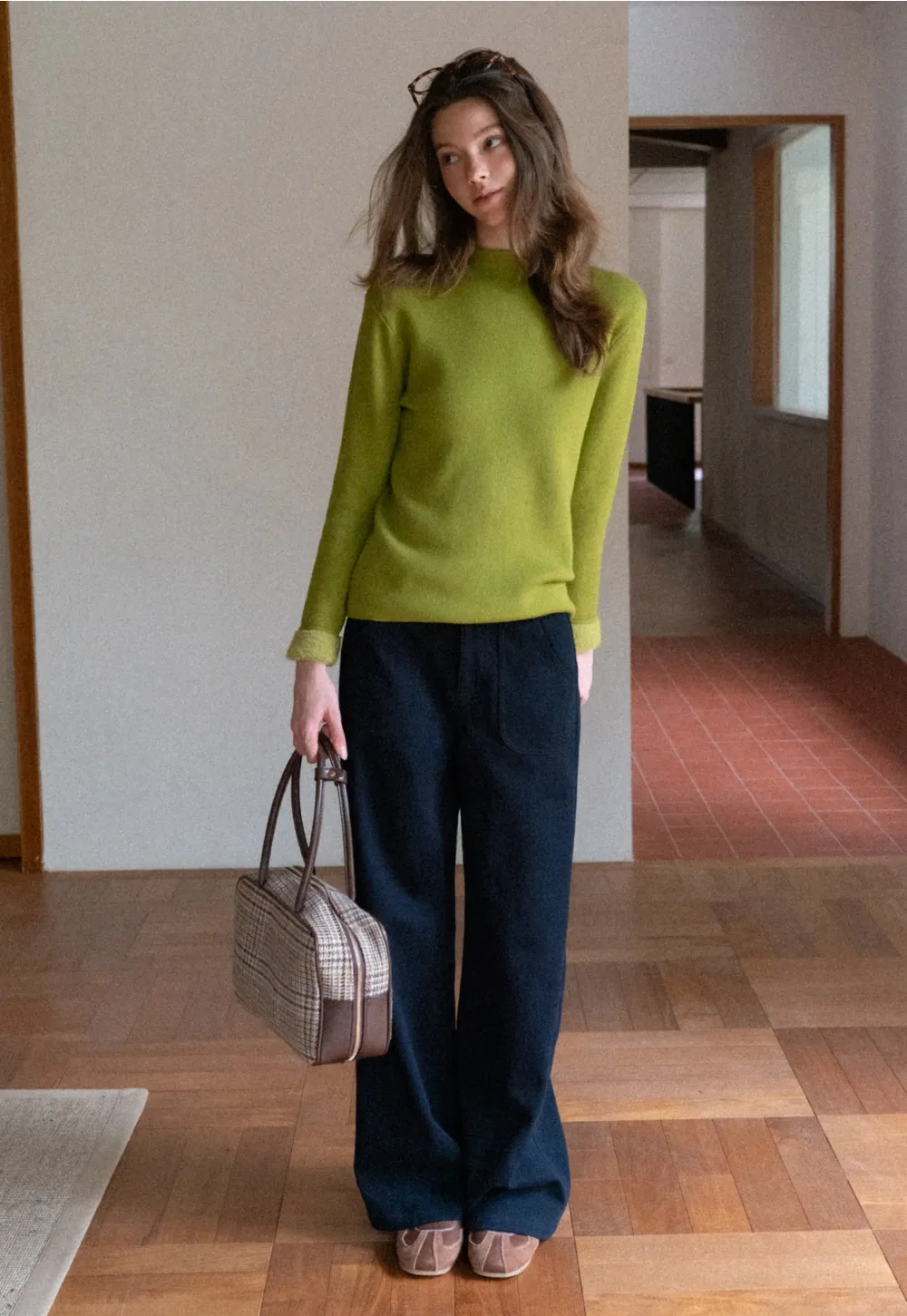 Women's Elegant Fleece-Lined Brushed Straight-Leg Casual Trousers