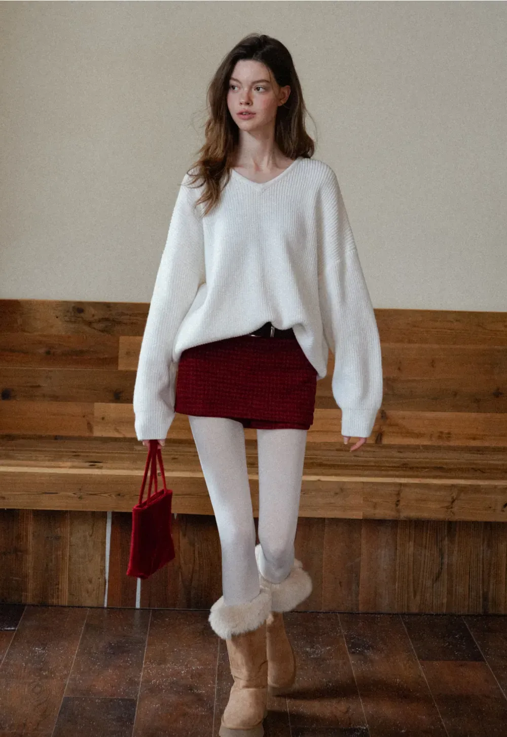 Ribbed V-Neck Knit Sweater