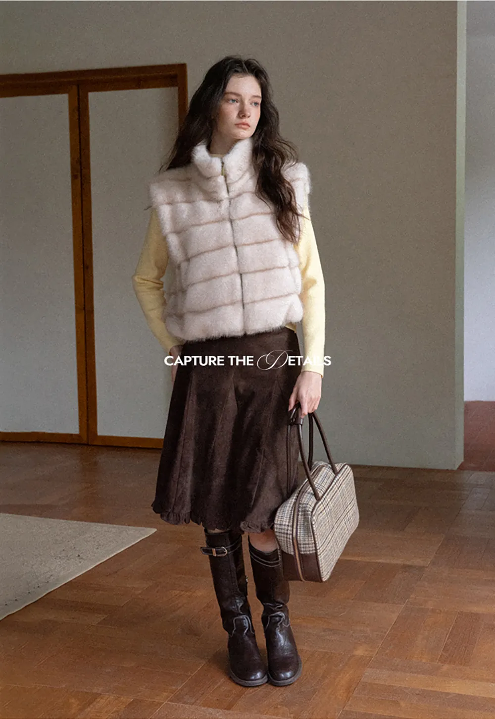 Ruffled Hem Suede A-Line Skirt