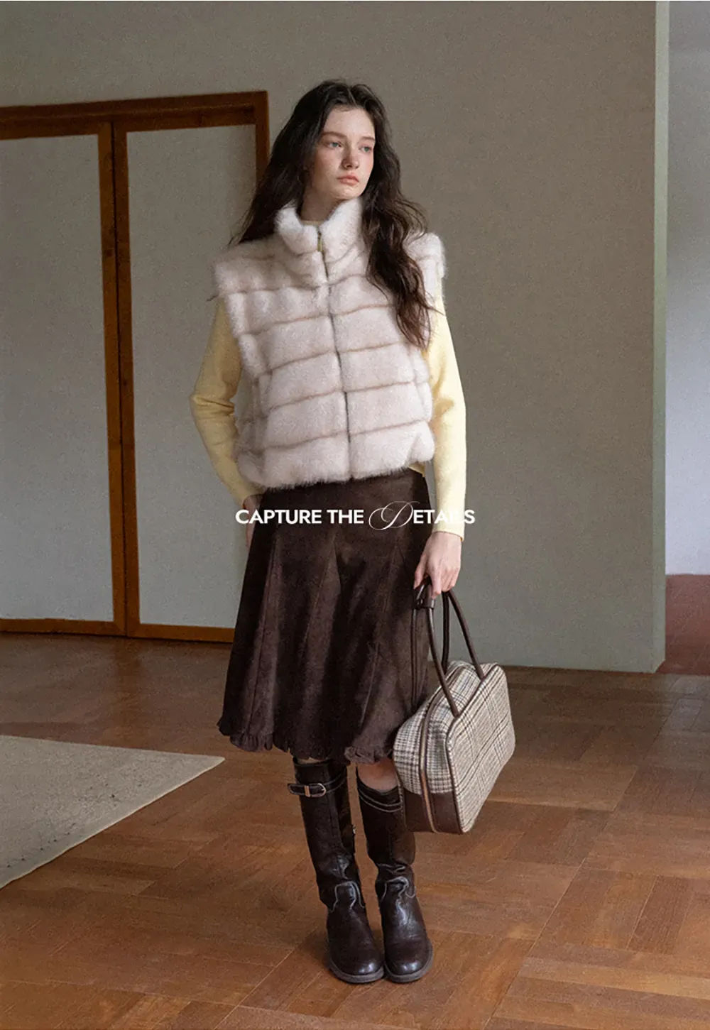 Ruffled Hem Suede A-Line Skirt