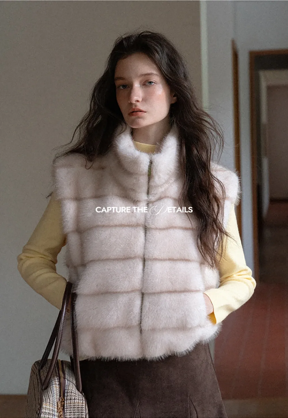 Layered Fuzzy Stand-Collar Vest