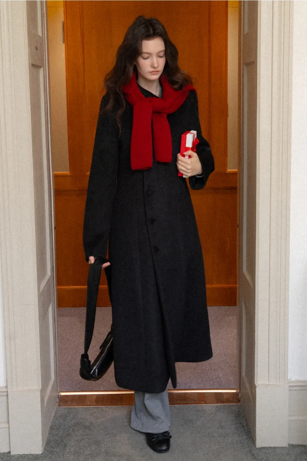 Womens Chic A-Line Buttoned Long Wool Coat