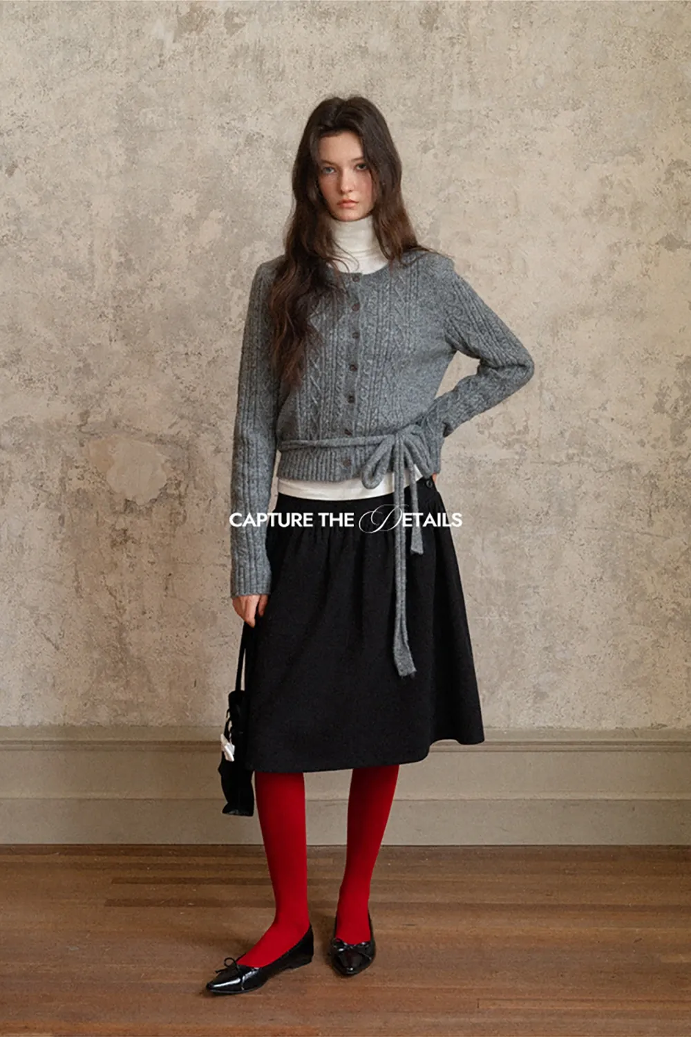 Cable Knit Cardigan with Tie-Front Detail