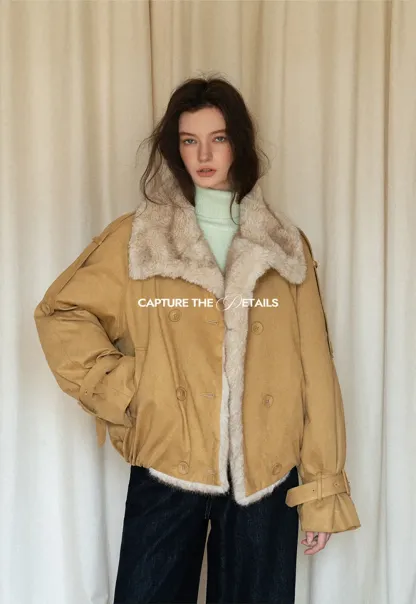Double-Breasted Faux Shearling Jacket