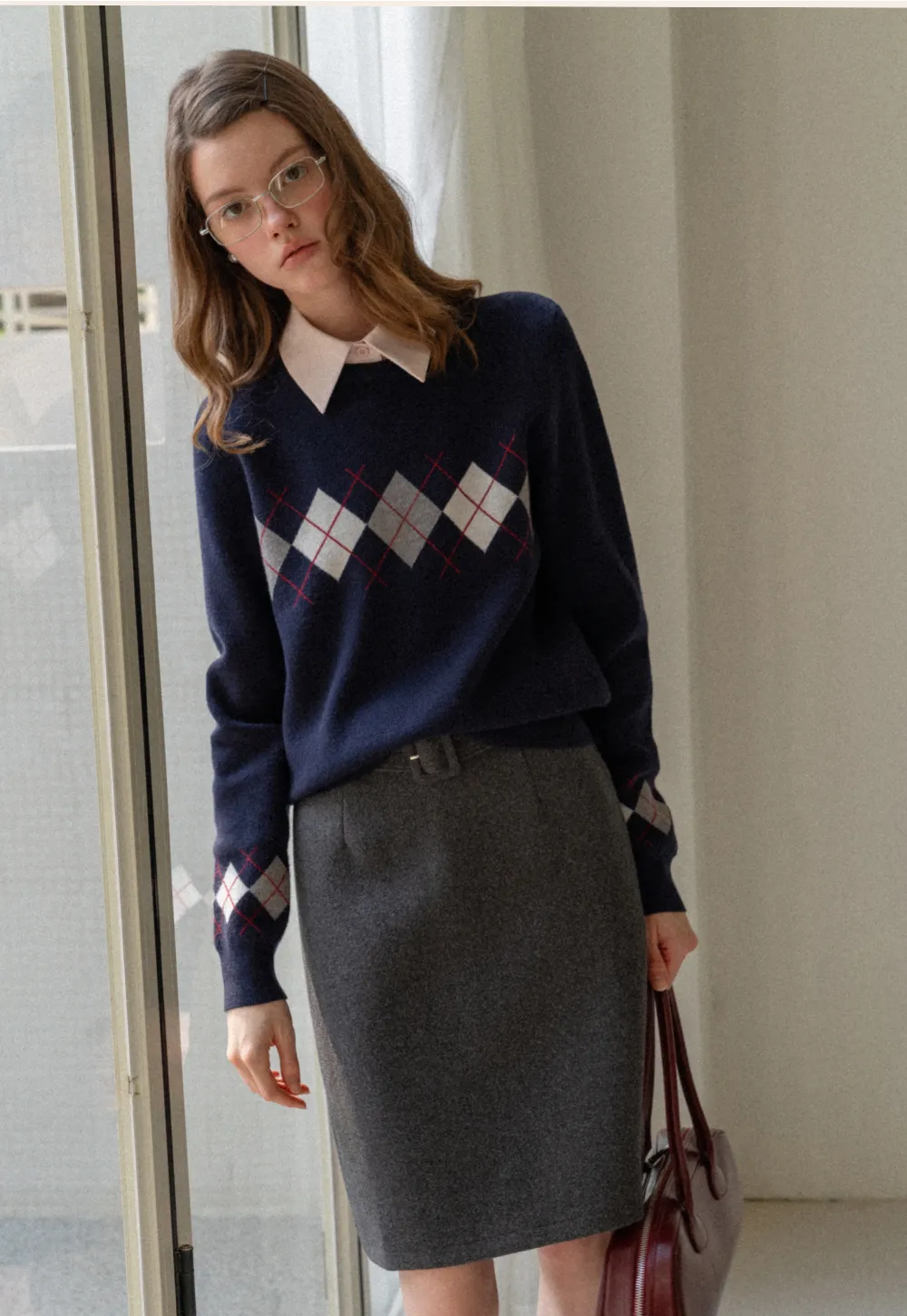 Wool Belted A-Line Mini Skirt in Charcoal