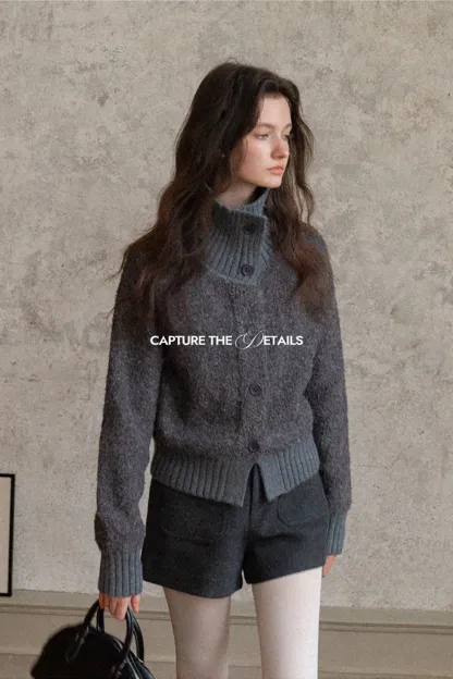 Single-Breasted High Neck Raglan Sweater