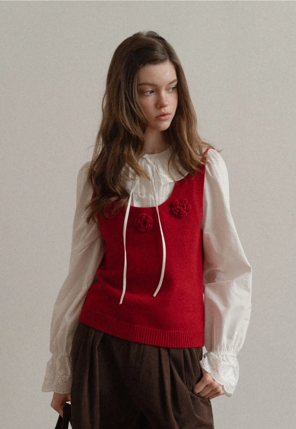 Vintage Style White Blouse with Lace Trim