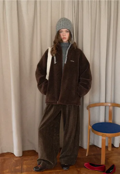 Zip-Up Fleece Jacket with Drawstring Waist