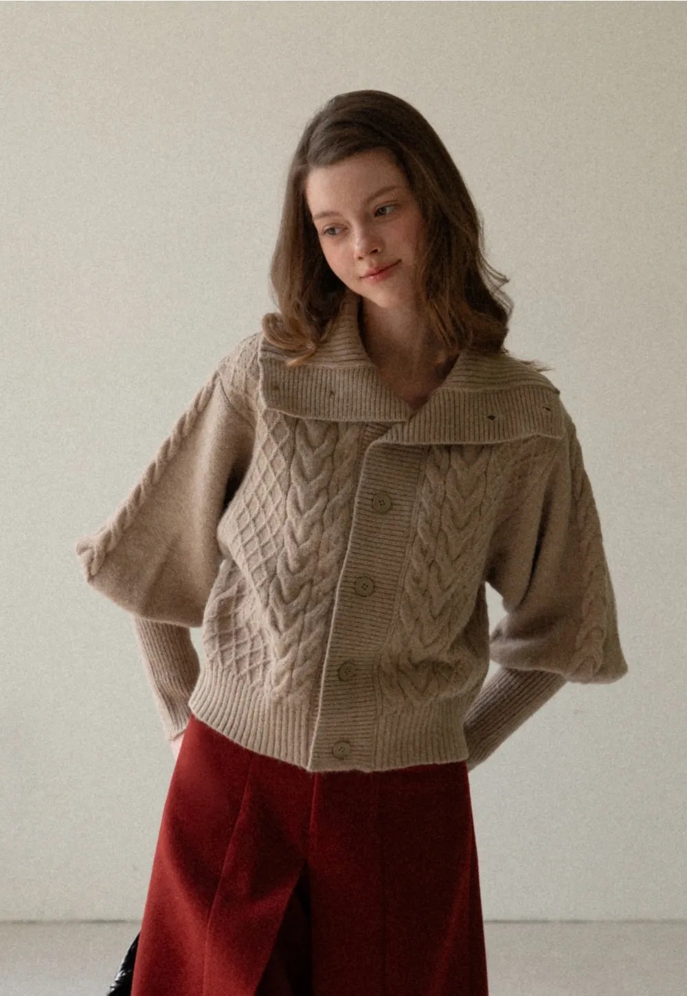 Chunky Knit Cardigan with Balloon Sleeves