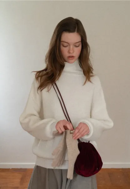 High-Neck Melange Knit Sweater
