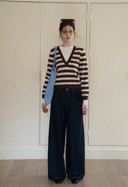 Layered V-Neck Striped Sweater