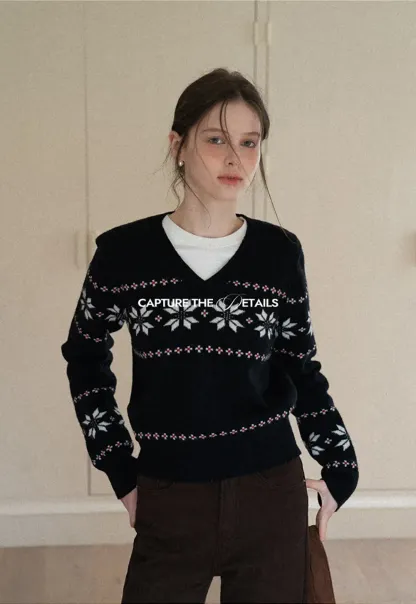 Fair Isle V-Neck Knit Sweater