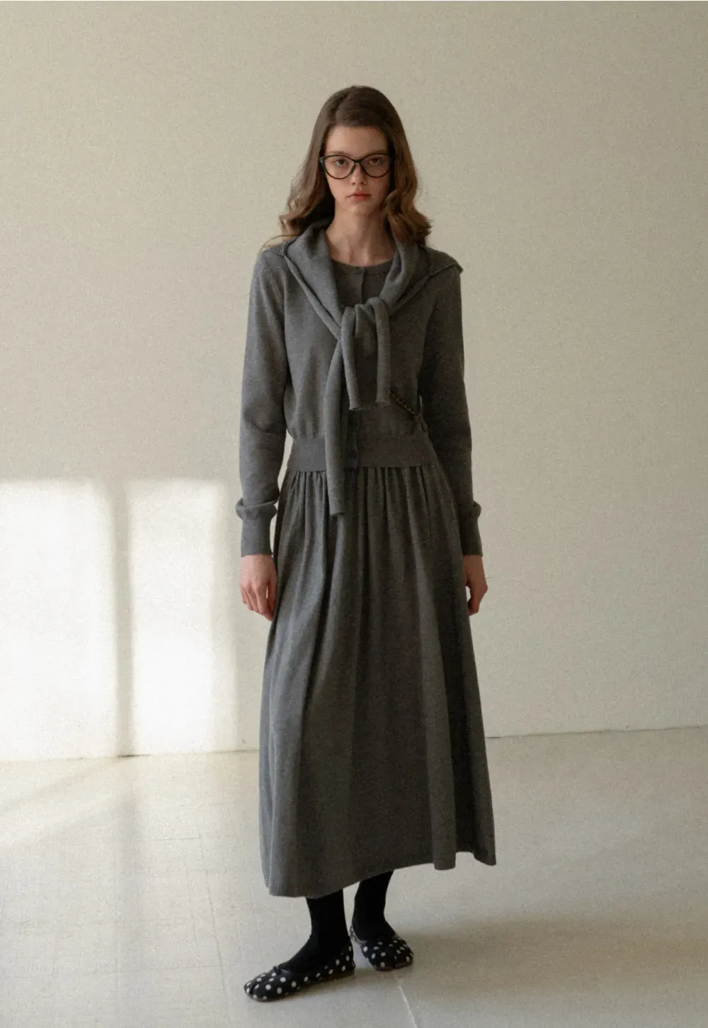 Relaxed Knit Cardigan & Full Skirt Set