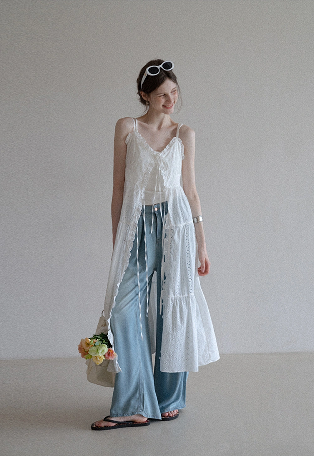 Women’s Eyelet Lace V Neck Midi Dress