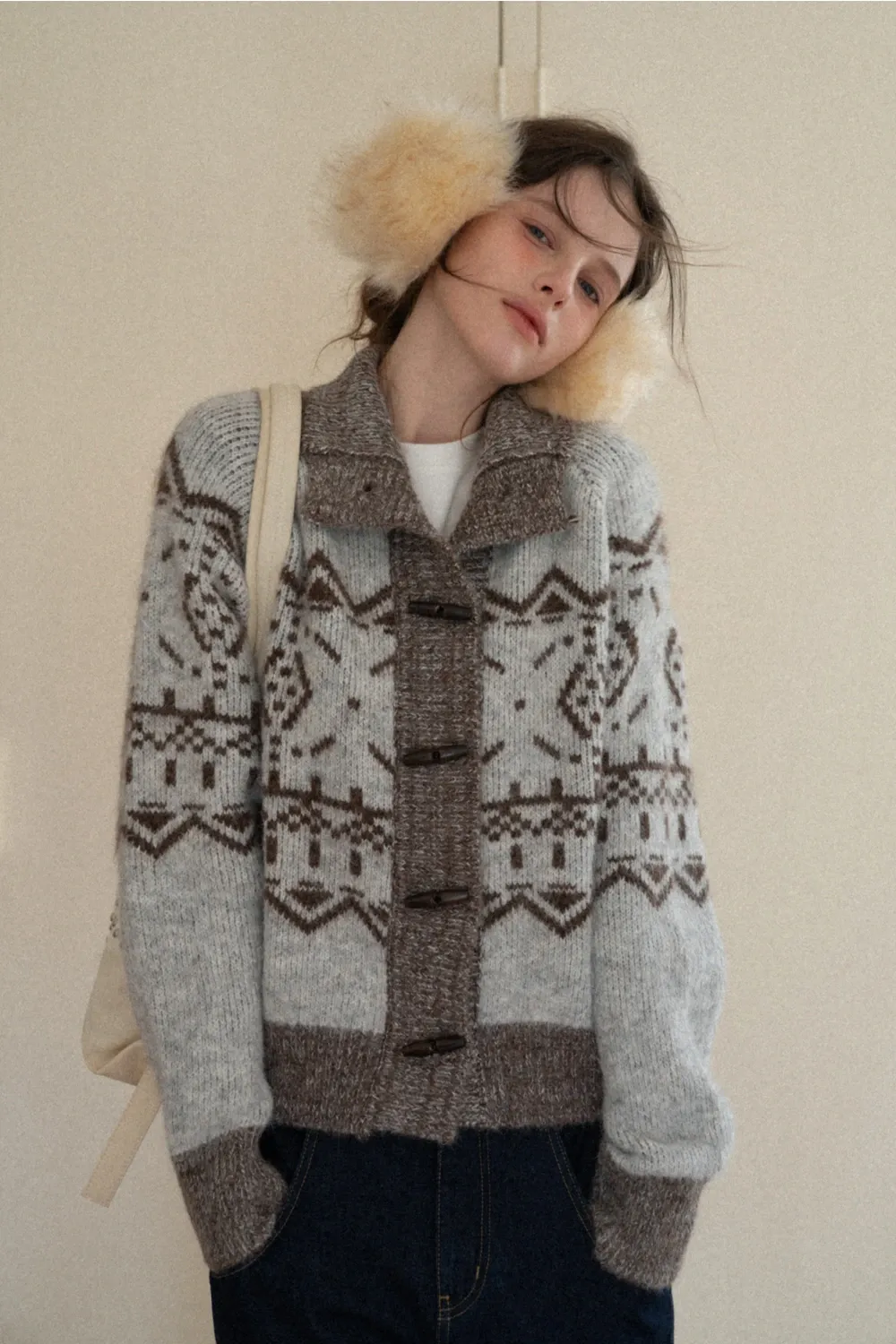 Vintage-Inspired Fair Isle Turtleneck Knit Sweater