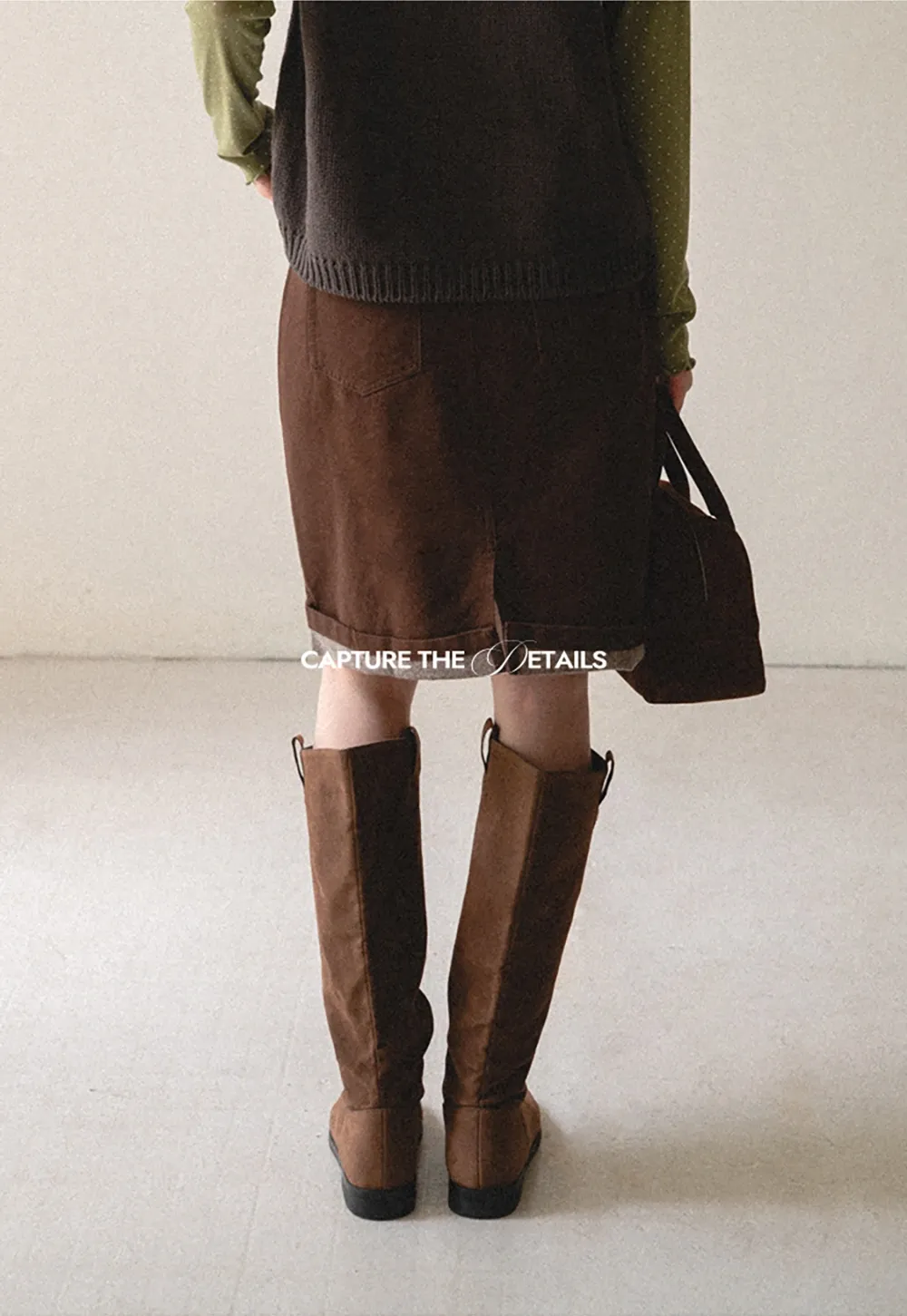 Rolled Hem Denim A-Line Skirt