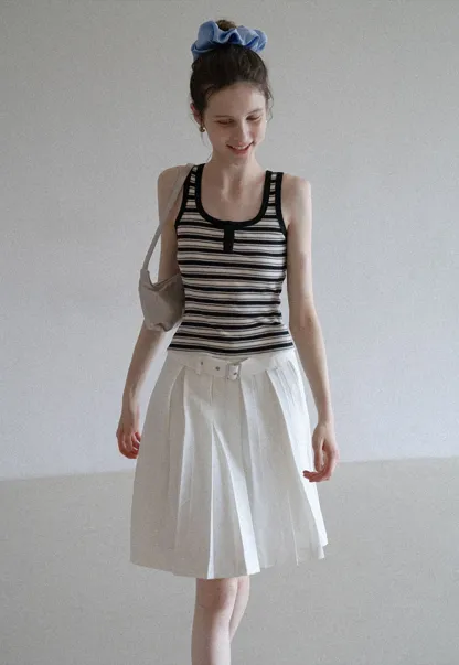 Women’s Striped Ribbed Henley Tank
