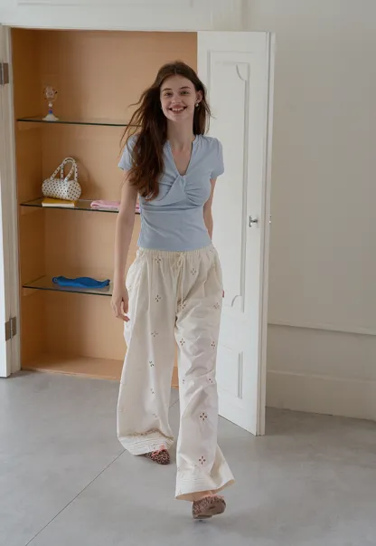 Women’s Eyelet Wide-Leg Drawstring Pants