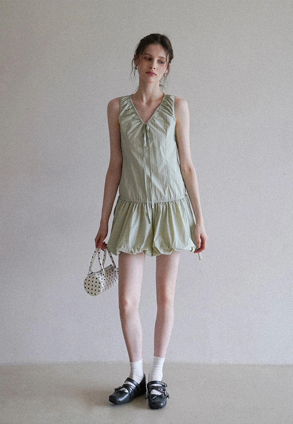 Women's Ruffle V-Neck Bubble Hem Mini Dress