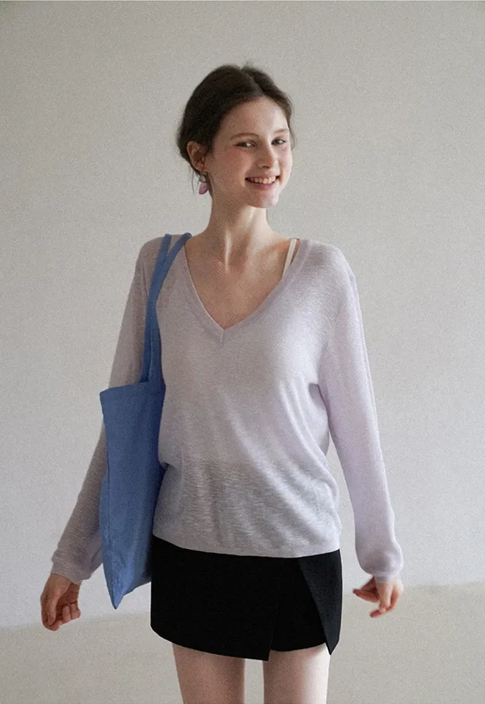 Women’s Sheer V-Neck Long-Sleeve Pullover