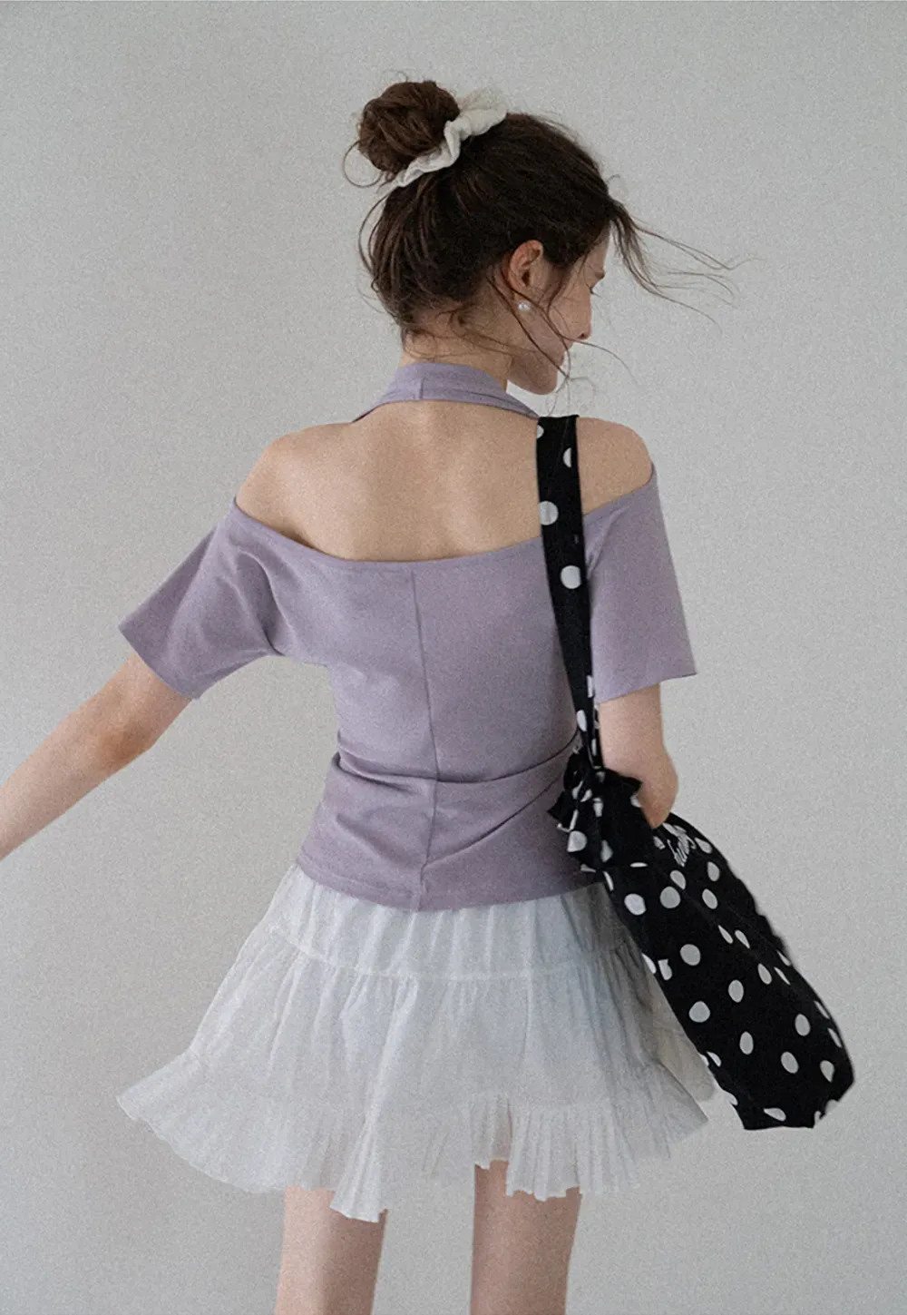 Polka Dot Ruffle Canvas Tote