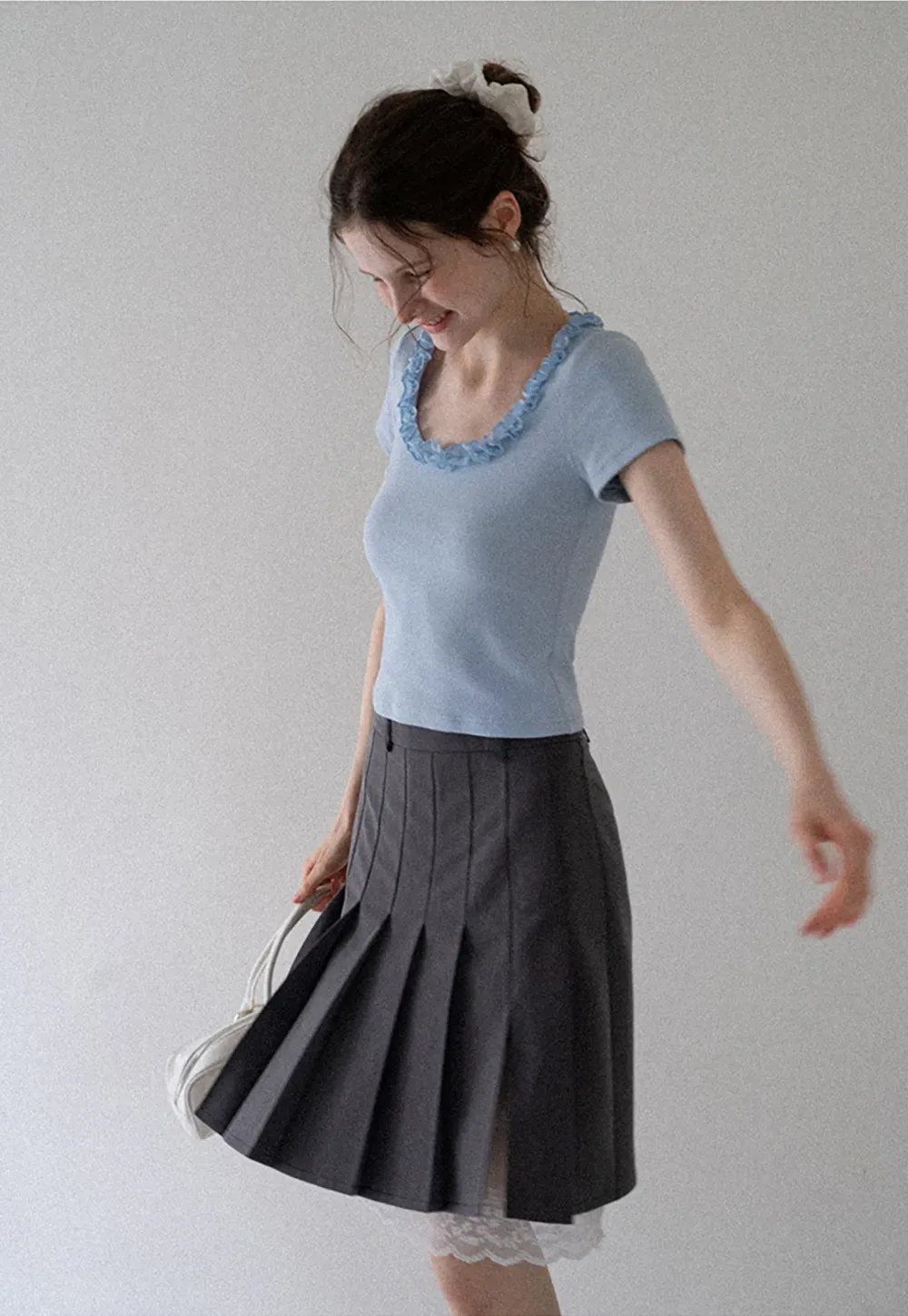Pleated Mini Skirt with Lace Trim