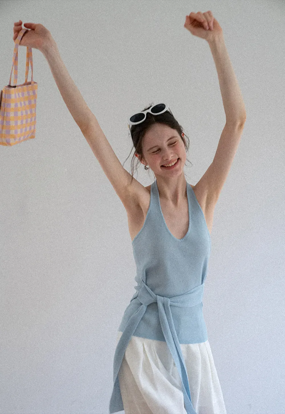 Knit Halter Top with Waist Tie