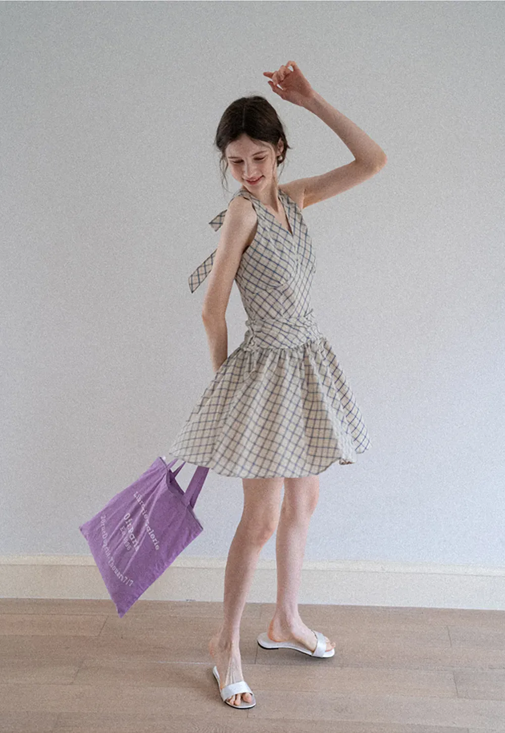 Plaid Sleeveless Mini Dress with Tie Back