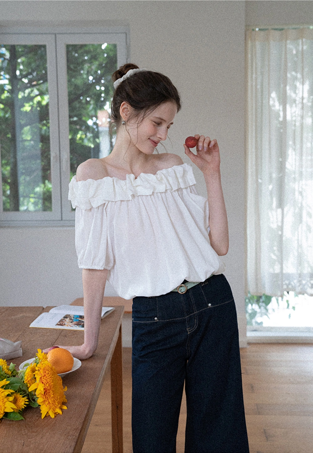 Ruffled Off-Shoulder Peasant Blouse