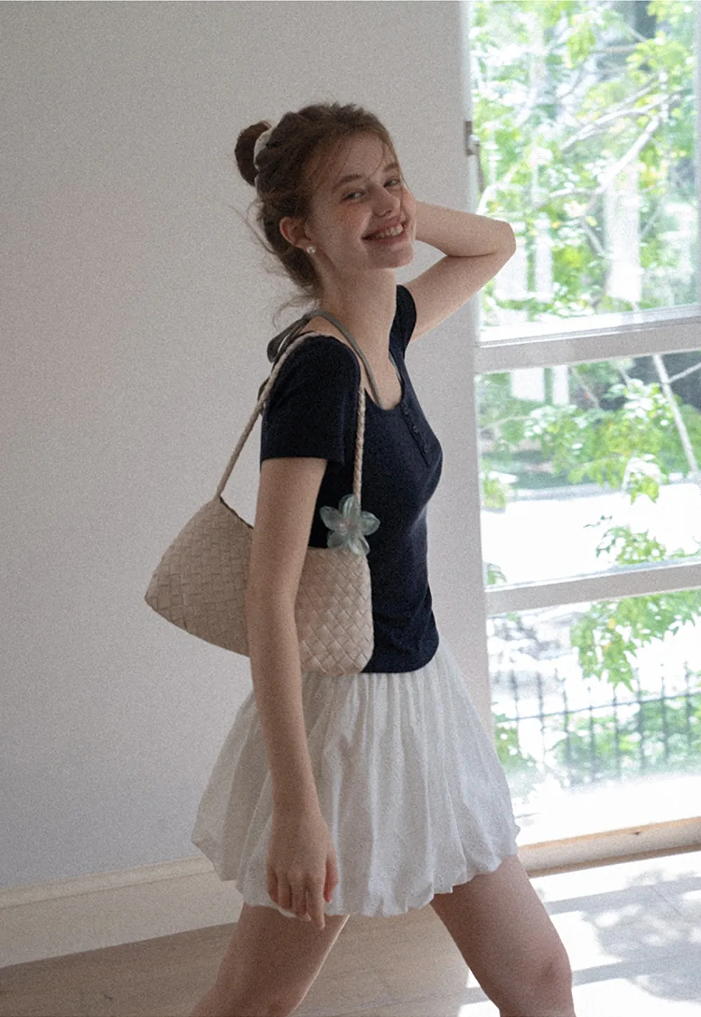 Women's Square-Neck Strappy Henley Tee