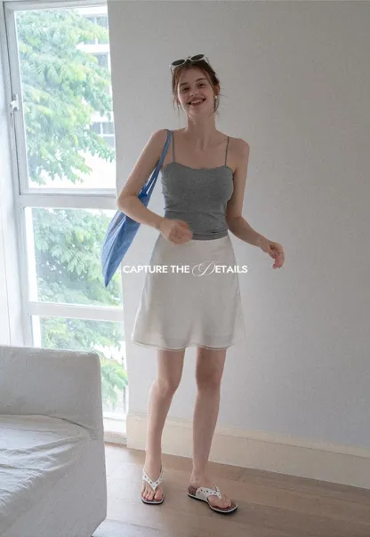 Women A-Line Mini Skirt With Lace Hem