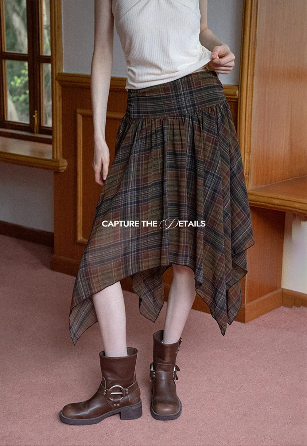Women's Asymmetrical Plaid Midi Skirt 