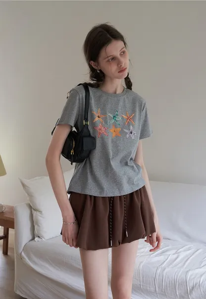 Women's Graphic Print Straight Shoulder T-Shirt