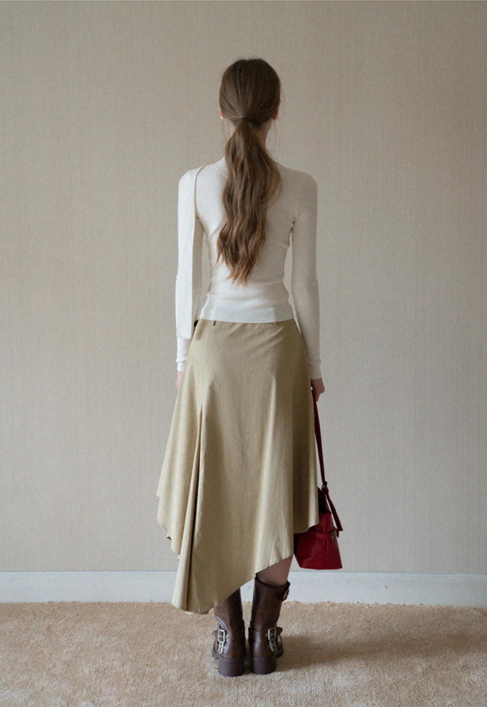 White Long Sleeve Knit Top With Tie