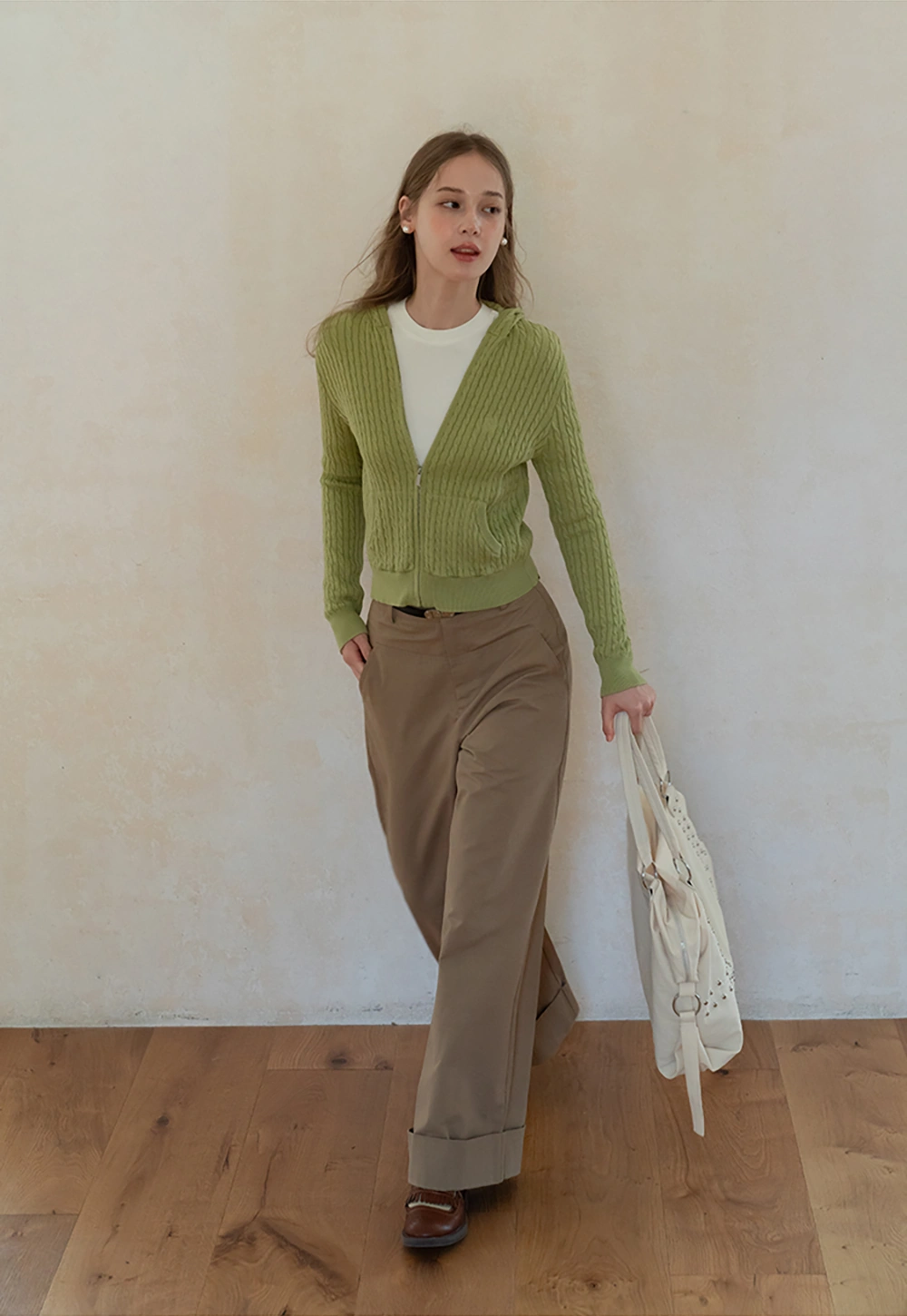 Womens Cable Knit Zip Up Hoodie Cardigan